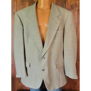 Hart Schaffner & Marx Wool Blazer 44R Beige Houndstooth ACTWU Vintage Dillard’s